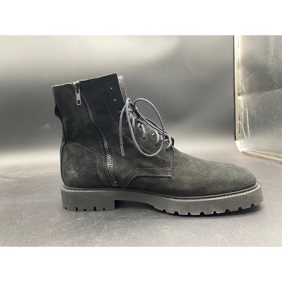 Zara Man Black Suede‎ Lace Up Side Zip Combat Boots Lug Sole Size 43 Mens 10 main image 6